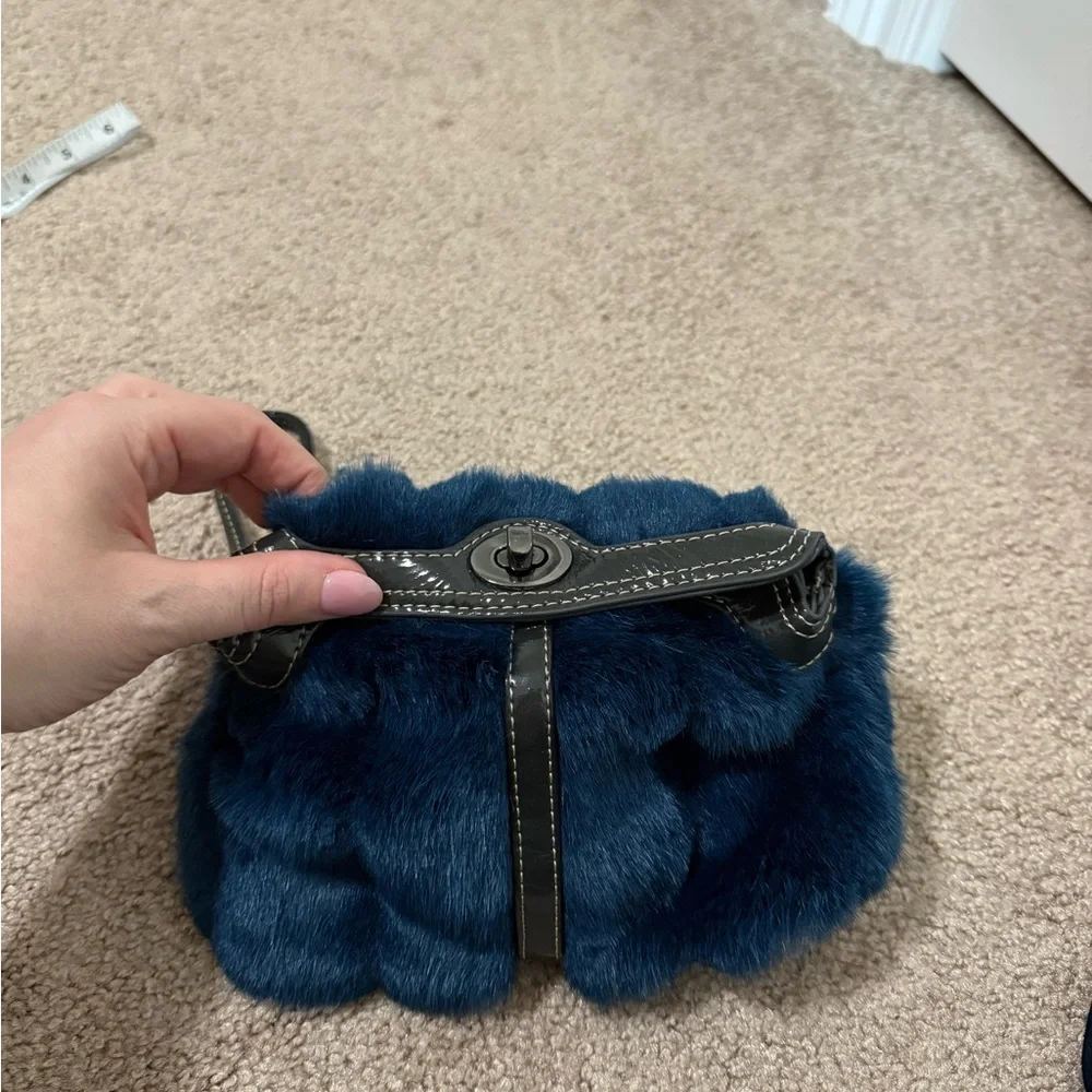 Sondra Roberts SR² Navy Faux Fur & Patent Leather Wristlet
